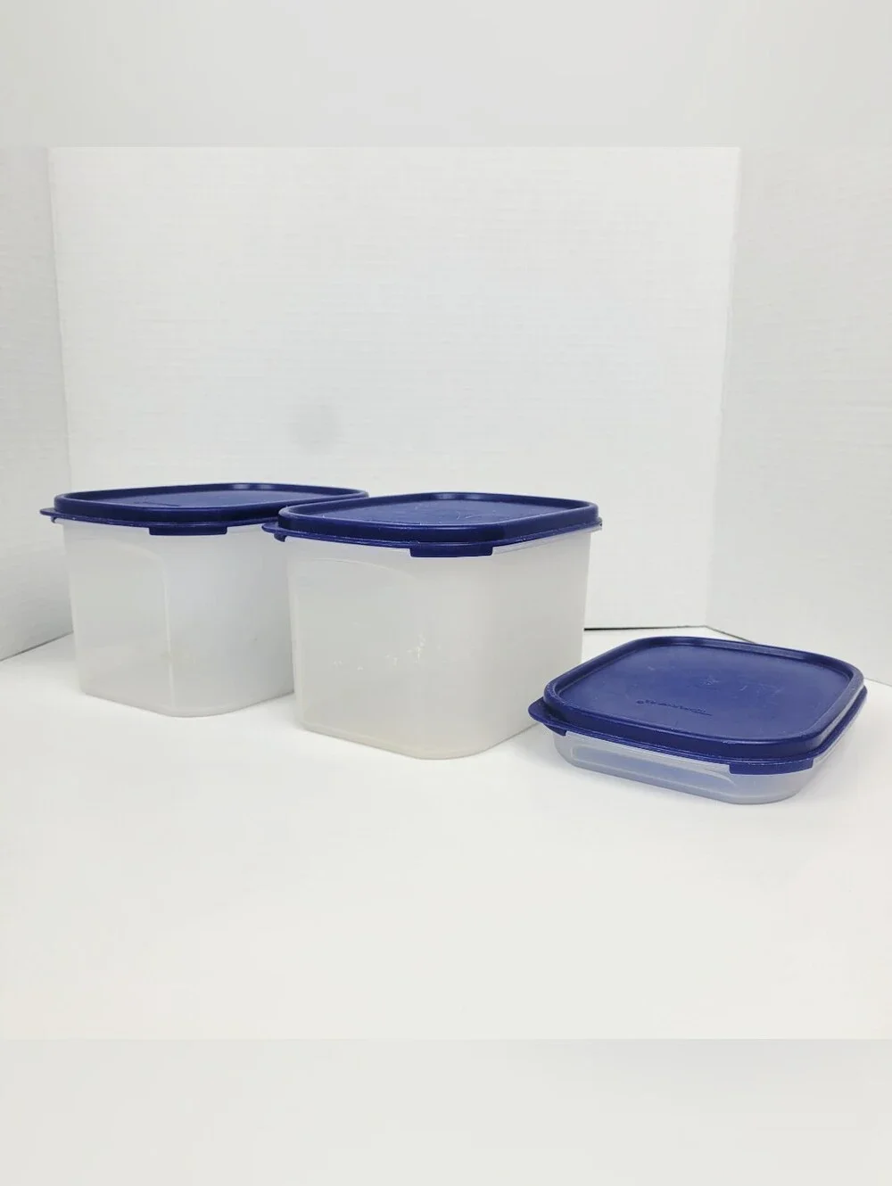 Vtg 80s~Tupperware Modular Mates 1792 8 Cups~1962 400ml~Clear w/Blue Lids 1793